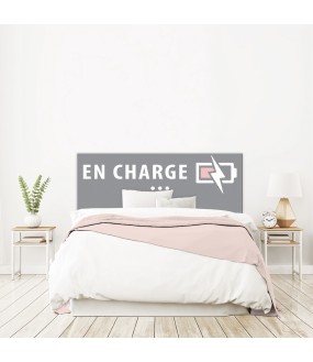 Tête de lit "EN CHARGE" grise fille sur mesure