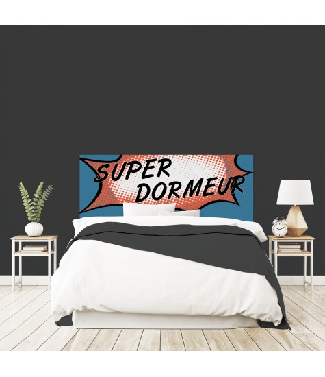 Tête de lit "SUPER DORMEUR" bleue sur mesure