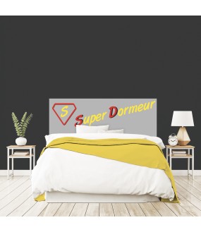 Tête de lit "SUPER DORMEUR" garçon grise sur mesure